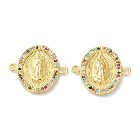 Rack Plating Brass Cubic Zirconia Virgin Mary Oval Connector Charms KK-C084-35B-G-1