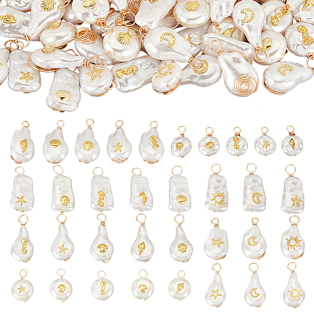 16 Sets 8 Styles ABS Plastic Imitation Pearl Pendants PALLOY-GA0004-13-1