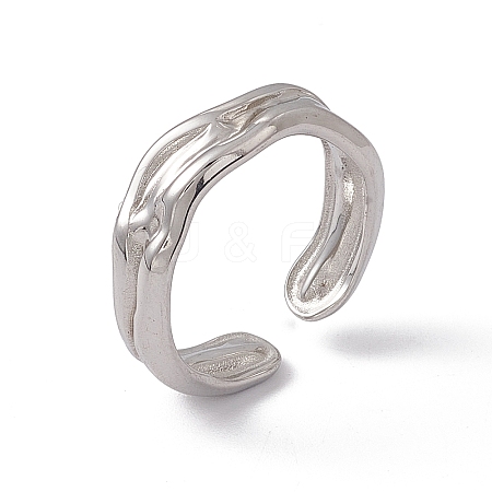 Non-Tarnish 304 Stainless Steel Twist Wave Open Cuff Ring for Women RJEW-C045-23P-1