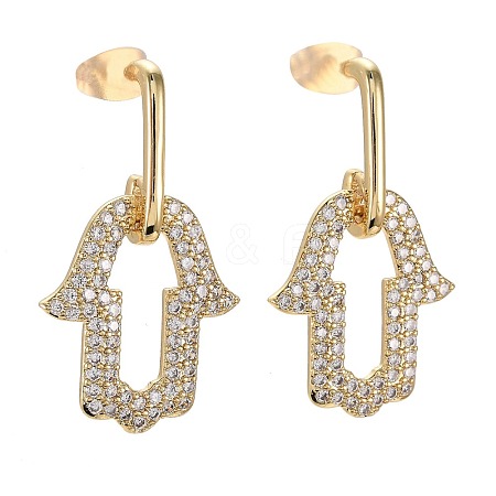 Brass Micro Pave Clear Cubic Zirconia Dangle Stud Earrings EJEW-F256-04G-1