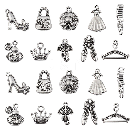 100Pcs 10 Style Tibetan Style Alloy Pendants TIBEP-CJ0001-75-1