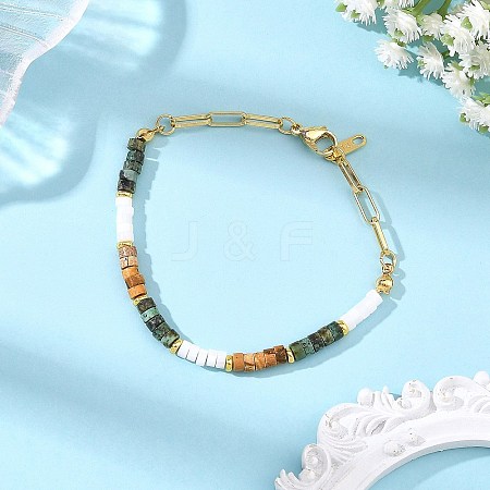 Natural Picture Jasper and Natural African Turquoise(Jasper) Beaded Bracelets BJEW-JB14427-1
