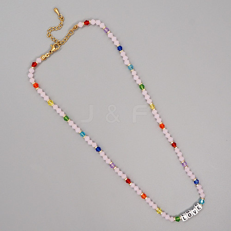 Christmas Theme Glass & Imitation Pearl & Brass Bicone Beaded Necklaces LS-GF3195-11-1