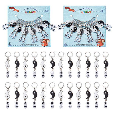 Yin Yang Alloy Enamel Pendant Locking Stitch Markers HJEW-AB00101-1