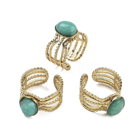 Oval Natural Amazonite Finger Rings RJEW-N046-07G-02-1