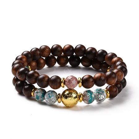 Wood Beaded Stretch Bracelet Sets BJEW-JB07734-1