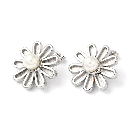 Plastic Pearl Beaded Flower Stud Earrings EJEW-K244-20P-1