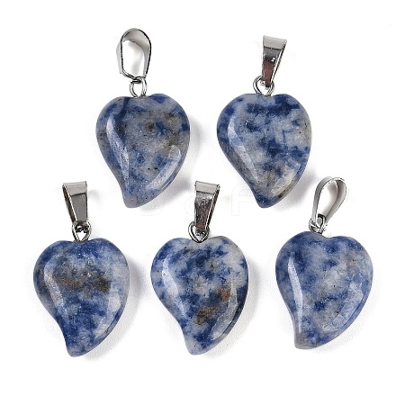 Natural Blue Spot Jasper Heart Pendants G-H073-03P-07-1