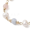 Round Natural Cultured Freshwater Pearl & Natural Lavender Amethyst & Aquamarine & Madagascar Rose Quartz Beaded Link Bracelets for Women BJEW-JB12807-4