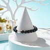 Natural Lava Rock Round Beaded Stretch Bracelet with Hamsa Hand BJEW-JB07693-2