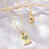 Brass Micro Pave Cubic Zirconia Rectangle with Heart Pendant Adjustable Slider Necklaces KK-CBA4547-08G-02-2