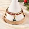 Alloy Enamel Christmas Tree Hat Candy Cane Charm Faux Suede Cord 304 Stainless Steel Woven Chain 2-Strand Bracelets BJEW-TA00763-2