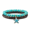 Natural Coconut & Synthetic Turquoise(Dyed) Beads Stretch Bracelets Set BJEW-JB07168-8