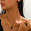 Stainless Steel Plastic Rectangle Earrings & Double-layer Necklaces & Rings Sets for Women UQ8925-3