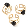 Oval Natural Black Agate Finger Rings RJEW-Z057-11G-07-4