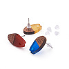 Craftdady 14 Pairs 7 Colors Resin & Walnut Wood Stud Earring Findings MAK-CD0001-03-4