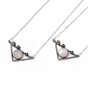 Natural Rose Quartz Triangle with Flower Pendant Necklace NJEW-P274-01AS-04-1