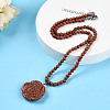 Synthetic Goldstone 4.5mm Round Beaded Flower Pendant Necklaces NJEW-T016-04J-1