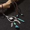 Bohemian Style Alloy Feather & Synthetic Turquoise Heart Long Pendant Necklaces for Women NJEW-G158-01A-4