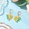 304 Stainless Steel Glass Seed Beads Leaf Leverback Earrings EJEW-MZ00536-03-1