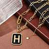 Ion Plating(IP) 304 Stainless Steel Black Enamel H Rectangle Pendant Twisted Chain Necklaces for Women NJEW-M078-01G-2