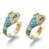 Green Cubic Zirconia Snake Huggie Hoop Earring EJEW-N011-46B-NF-1