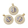 Flat Round with Virgin Mary Brass Micro Pave Cubic Zirconia Pendants KK-K385-029G-1