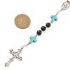Synthetic Turquoise & Wood Rosary Bead Necklace NJEW-JN04431-01-5