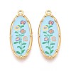 Printed Style 304 Stainless Steel Oval with Flower Pattern Pendants STAS-T071-27B-G-1