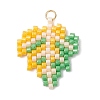 Glass Seed Beaded Maple Leaf Pendants PALLOY-MZ00889-03-1