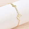 Brass Micro Pave Clear Cubic Zirconia White Butterfly Link Bracelets KK-CBA6980-21G-3