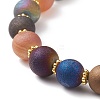 Natural Agate Round Beaded Stretch Bracelet with Brass Star Charm BJEW-JB08647-5