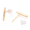 Brass Micro Pave Clear Cubic Zirconia Stud Earrings EJEW-T047-36G-2