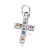 Brass Micro Pave Cubic Zirconia Tiny Cross Charms ZIRC-I032-64P-1