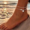 304 Stainless Steel Sideways Cross Link Anklets with Flat Round Initial Charms FS-WG42793-11-1