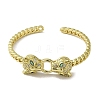 Brass Pave Clear & Green Cubic Zirconia Leopard Open Cuff Bangle for Women BJEW-K246-22A-G-2