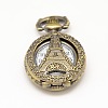 Vintage Hollow Flat Round Carved Eiffel Tower Alloy Quartz Watch Heads for Pocket Watch Pendant Necklace Making WACH-M109-05-1