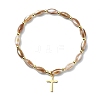 3Pcs 3 Styles Cross 201 Stainless Steel Charm Bracelets BJEW-JB14028-3