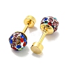 Rhinestone Round Ball Straight Barbell Stud Earrings AJEW-C032-03G-2