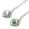 Glass Cat Eye Rhombus Pendant Necklaces NJEW-Z049-01P-1