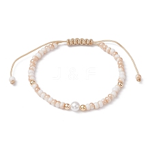 Glass & Shell Pearl Round Beads Braided Bead Bracelets BJEW-JB09874