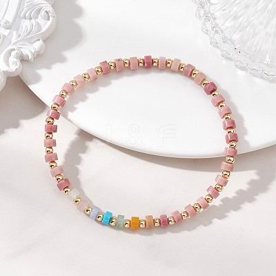 Natural Green Aventurine & Rose Quartz & Howlite & White Jade & Yellow Aventurine & Rhodonite & Synthetic Blue Lace Agate & Brass Beads Stretch Bracelets for Women BJEW-JB13334-01-1