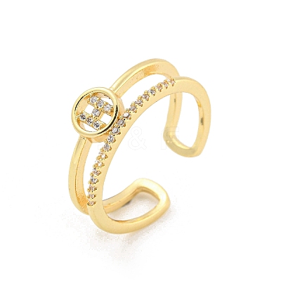 Ring with Letter H Pattern Brass Micro Pave Clear Cubic Zirconia Open Cuff Rings RJEW-G309-21G-1
