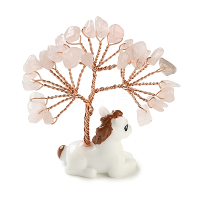 Natural Rose Quartz Chips Tree of Life Decorations DJEW-A017-01M-1