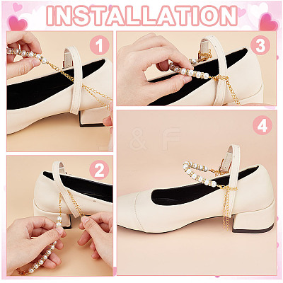 Glass Pearl Beads High-heeled Shoelaces HJEW-OC00059-1