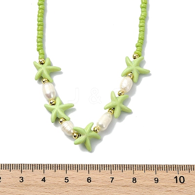 2Pcs 2 Styles Ocean Turtle Starfish Synthetic Turquoise & Natural Pearl & Glass Seed Beaded Necklaces NJEW-JN06130-03-1