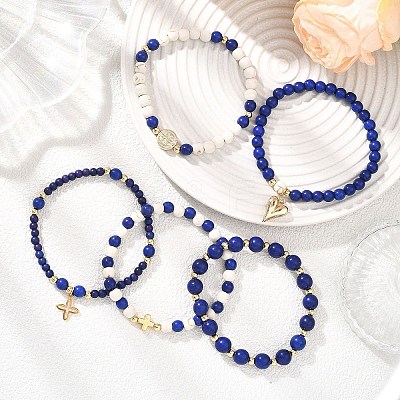5Pcs 5 Styles Dyed Synthetic Turquoise Beads Stretch Bracelets BJEW-JB12825-1
