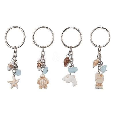 Synthetic Turquoise & Shell Pendant Keychain KEYC-JKC00654-1