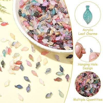 Acrylic Leaf Charms OACR-CJC0020-03-1