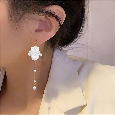Acrylic Pearl Petal & Shell Pearl Bead Stud Dangle Earrings EJEW-YW00005-1